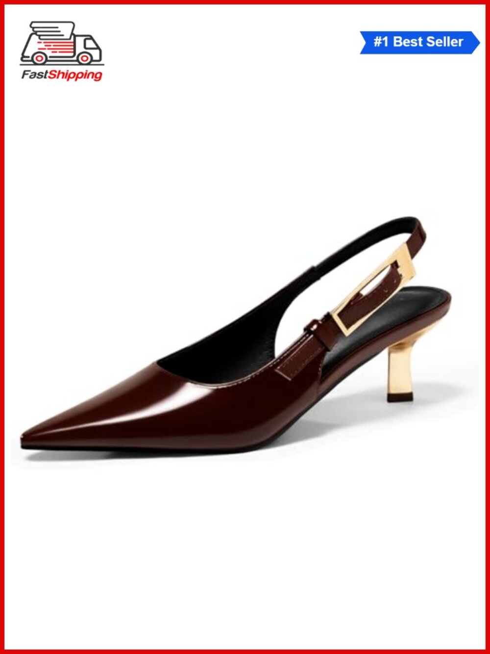 ✨ Coutgo Womens Slingback Kitten Heels Closed Pointed Toe Pumps Buckle Strap